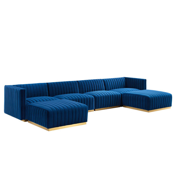 Modway Conjure Channel Tufted Performance Velvet 6-Piece Sectional - Gold Navy EEI-5846-GLD-NAV
