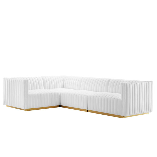 Modway Conjure Channel Tufted Performance Velvet 4-Piece Sectional - Gold White EEI-5847-GLD-WHI