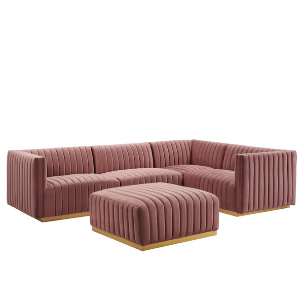 Modway Conjure Channel Tufted Performance Velvet 5-Piece Sectional - Gold Dusty Rose EEI-5853-GLD-DUS