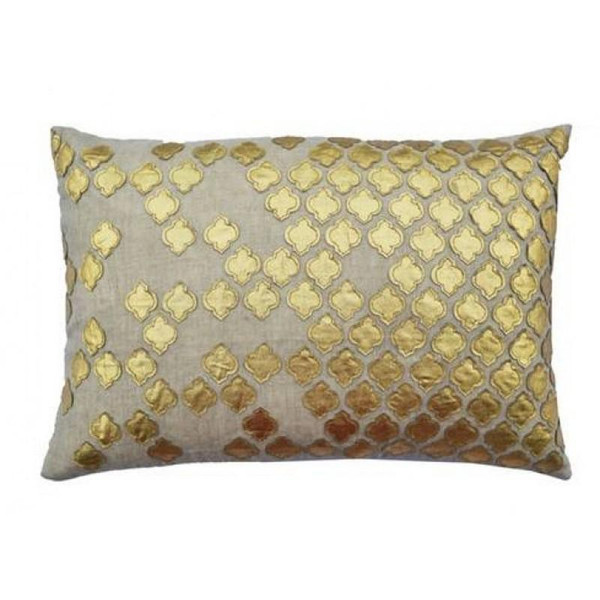 VERONA03C-GD Verona Cream Linen Background Pillow w/ Gold Applique