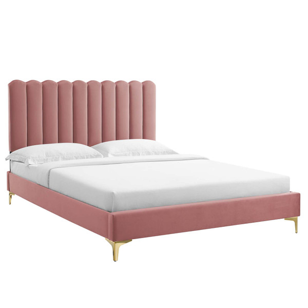 Modway Reagan Queen Performance Velvet Platform Bed - Dusty Rose MOD-6586-DUS