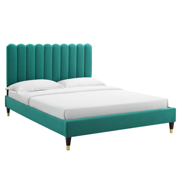 Modway Reagan King Performance Velvet Platform Bed - Teal MOD-7077-TEA