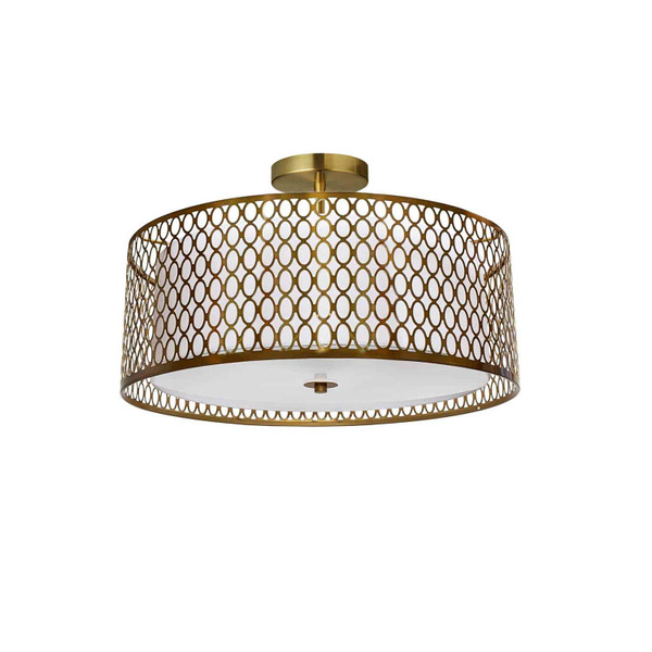 3 Light Incandescent Semi-Flush, Aged Brass With White Shade 1015-16FH-AGB-WH By Dainolite