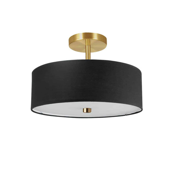 3 Light Incandescent Semi-Flush Aged Brass With Black Shade 571-143SF-AGB-BK By Dainolite