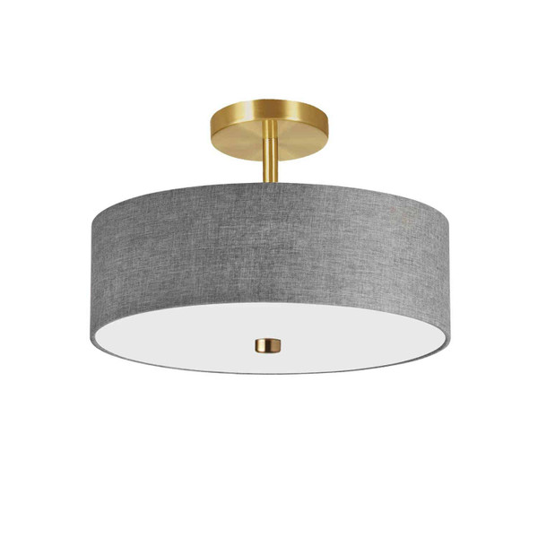 3 Light Incandescent Semi-Flush Aged Brass With Grey Shade 571-143SF-AGB-GRY By Dainolite