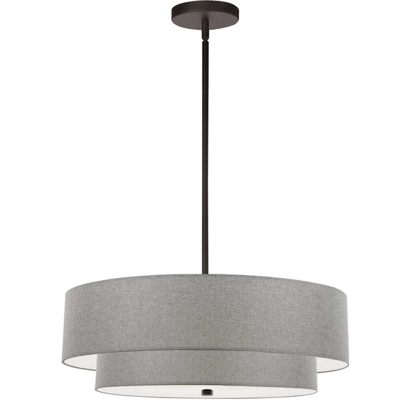 4 Light Incandescent 2 Tier Pendant, Metal Black With Grey Shade 571-224P-MB-GRY By Dainolite