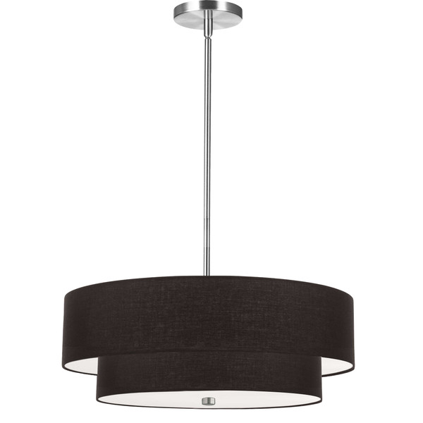 4 Light Incandescent 2 Tier Pendant, Polished Chrome With Black Shade 571-224P-PC-BK By Dainolite