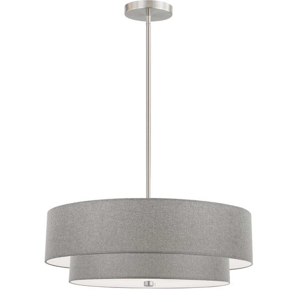 4 Light Incandescent 2 Tier Pendant, Satin Chrome With Grey Shade 571-224P-SC-GRY By Dainolite