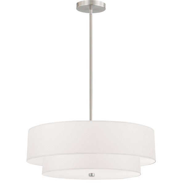 4 Light Incandescent 2 Tier Pendant, Satin Chrome With White Shade 571-224P-SC-WH By Dainolite