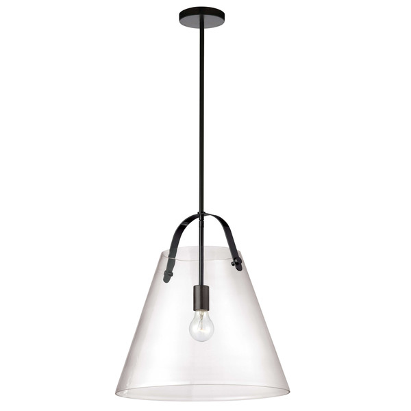 1 Light Incandescent Pendant, Metal Black With Clear Glass 871-171P-MB By Dainolite