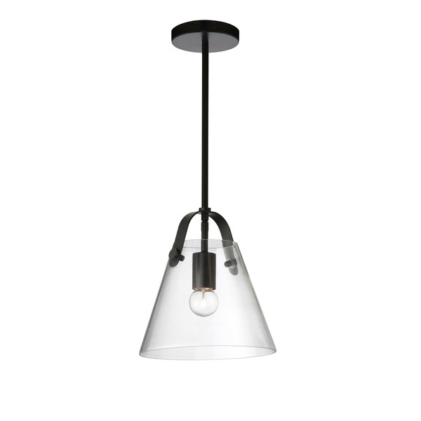 1 Light Incandescent Pendant, Metal Black With Clear Glass 871-91P-MB By Dainolite