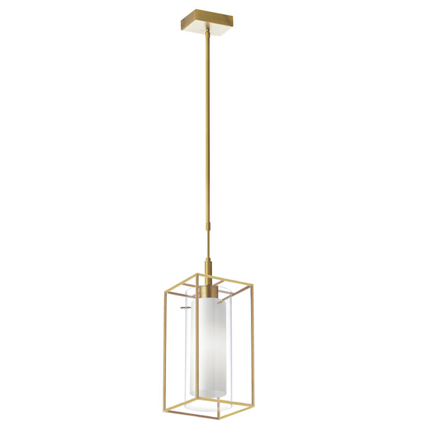 1 Light Pendant, Rect Aged Brass Metal Frame With Frosted/Clear Glass CBE-61P-AGB By Dainolite