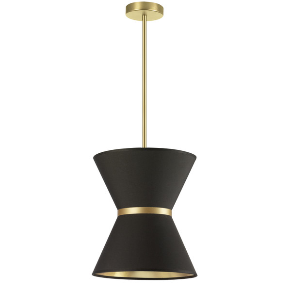1 Light Incandescent Pendant, Aged Brass With Gold Ring, Black/Gold Shade CTN-121P-AGB-698 By Dainolite