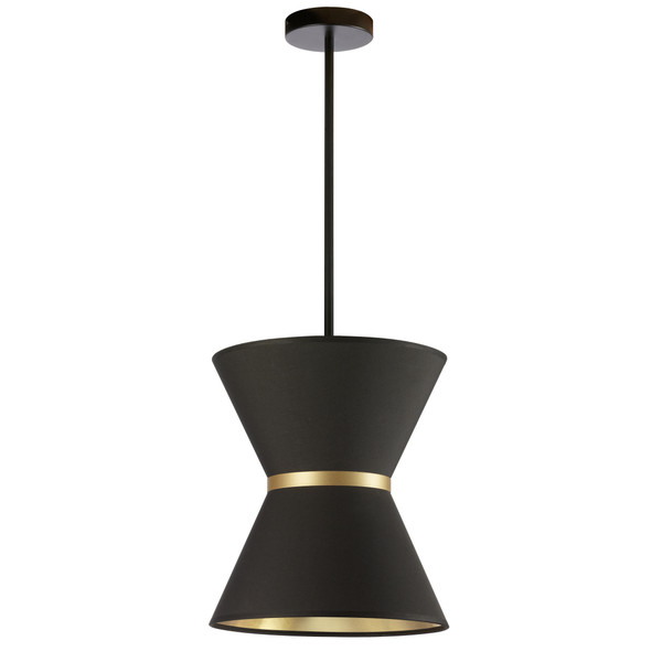 1 Light Incandescent Pendant, Metal Black With Gold Ring, Black/Gold Shade CTN-121P-MB-698 By Dainolite