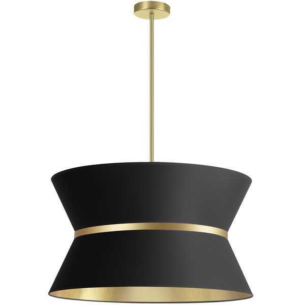 4 Light Incan Chandelier, Aged Brass With Gold Ring, Black/Gold Shade CTN-244C-AGB-698 By Dainolite