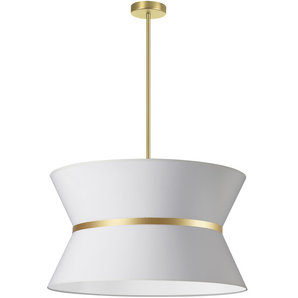 4 Light Incandescent Chandelier, Aged Brass With Gold Ring, White Shade CTN-244C-AGB-790 By Dainolite