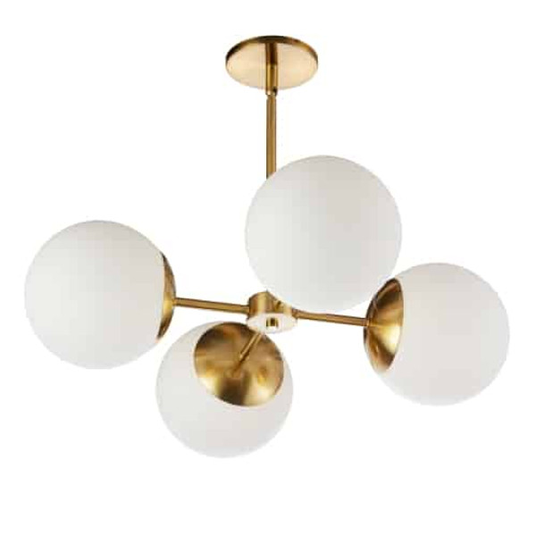 4 Light Chandelier, Aged Brass With White Opal Glass DAY-244C-AGB By Dainolite