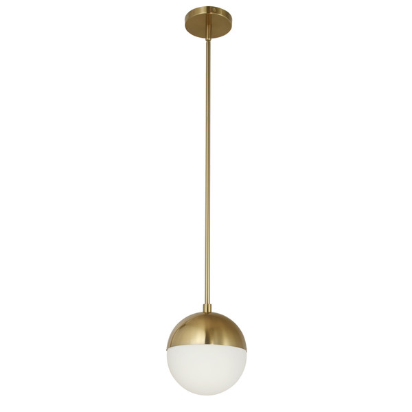 1 Light Halogen Pendant, Aged Brass With White Opal Glass DAY-71P-AGB By Dainolite