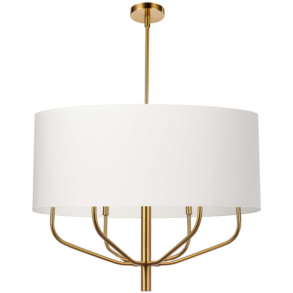 6 Light Incandescent Pendant, Aged Brass With White Fabric Shade ELN-306C-AGB-790 By Dainolite