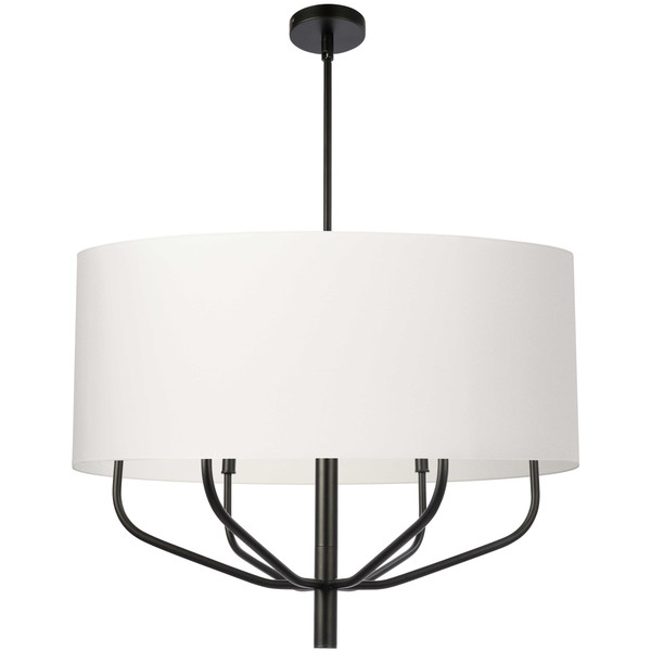 6 Light Incandescent Pendant, Metal Black With White Fabric Shade ELN-306C-MB-790 By Dainolite