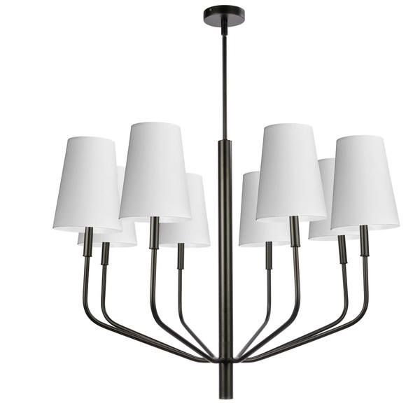 8 Light Incandescent Pendant, Metal Black With White Shades ELN-368C-MB-790 By Dainolite