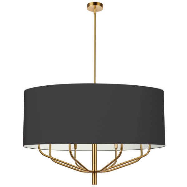 8 Light Incandescent Chandelier, Aged Brass With Black Shade ELN-388C-AGB-797 By Dainolite