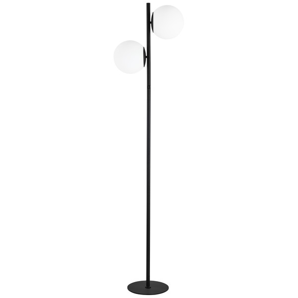 2 Light Incandescent Floor Lamp, Metal Black With White Opal Glass FOL-662F-MB By Dainolite