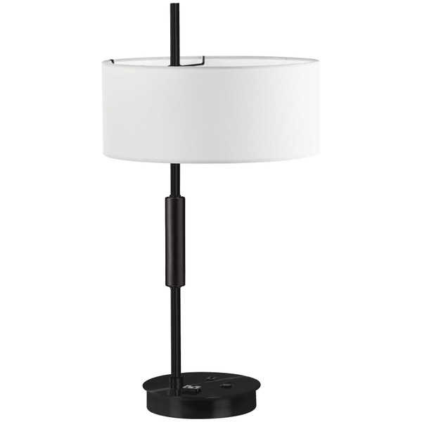 1 Light Incandescent Table Lamp, Metal Black With White Shade FTG-261T-MB-WH By Dainolite
