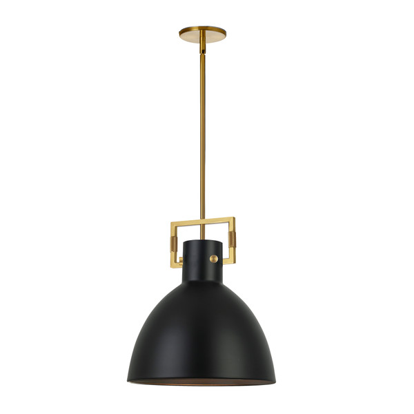 1 Light Incandescent Pendant, Aged Brass With Metal Black Metal Shade LBY-141P-MB-AGB By Dainolite