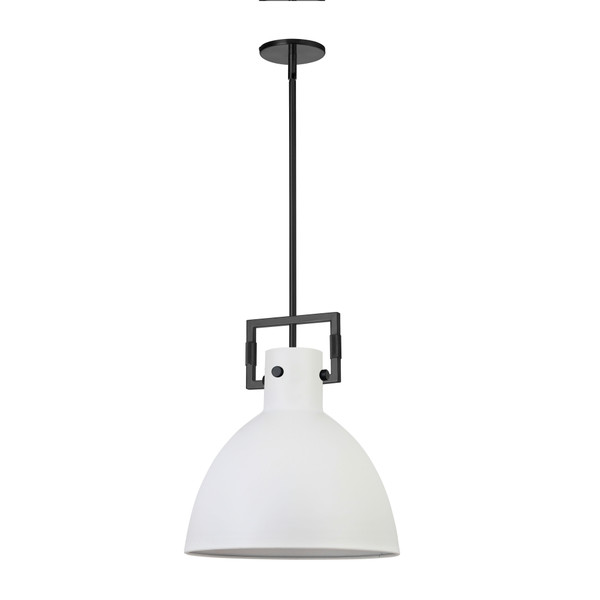 1 Light Incandescent Pendant, Metal Black With Metal White Metal Shade LBY-141P-MW-MB By Dainolite