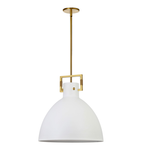 1 Light Incandescent Pendant, Aged Brass With Metal White Metal Shade LBY-201P-MW-AGB By Dainolite