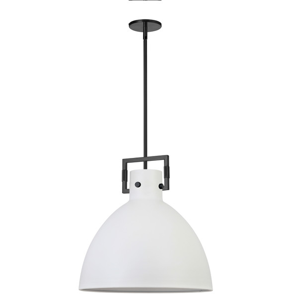1 Light Incandescent Pendant, Metal Black With Metal White Metal Shade LBY-201P-MW-MB By Dainolite
