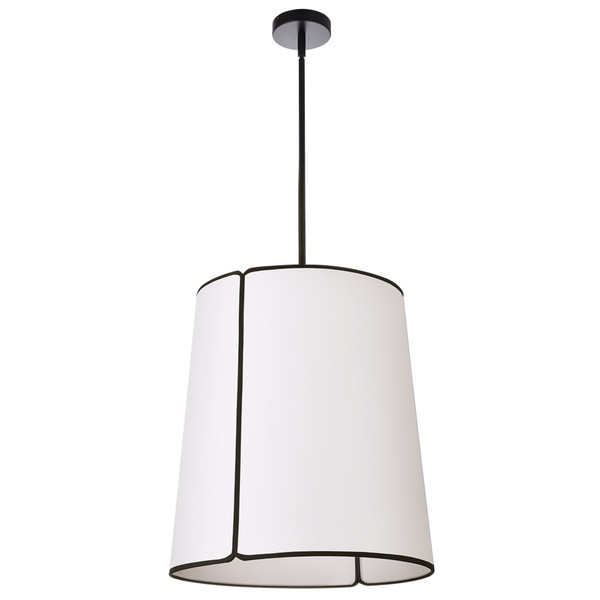 3 Light Notched Pendant Metal Black, White Shade & Diffuser NDR-183P-BK-WH By Dainolite