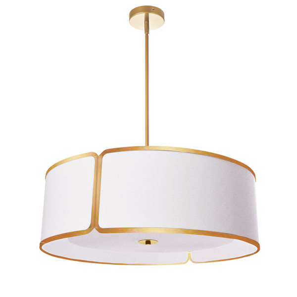 4 Light Notched Drum Pendant Gold, White Shade & Diffuser NDR-243P-GLD-WH By Dainolite