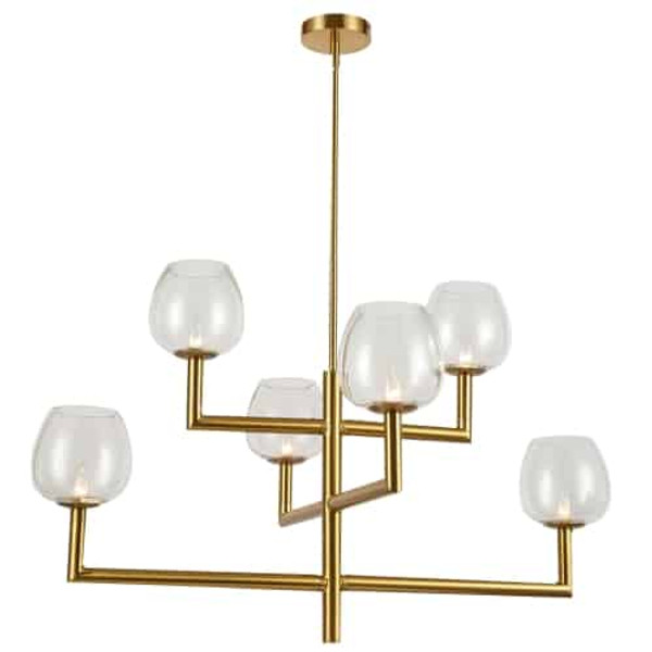 6 Light Chandelier, Aged Brass With Clear Glass NOR-326C-AGB-CLR By Dainolite