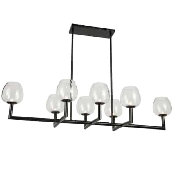 8 Light Horiz Chandelier, Metal Black With Clear Glass NOR-478HC-MB-CLR By Dainolite