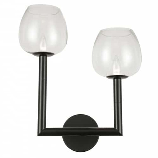2 Light Incandescent Wall Sconce, Metal Black With Clear Glass NOR-L-112W-MB-CLR By Dainolite
