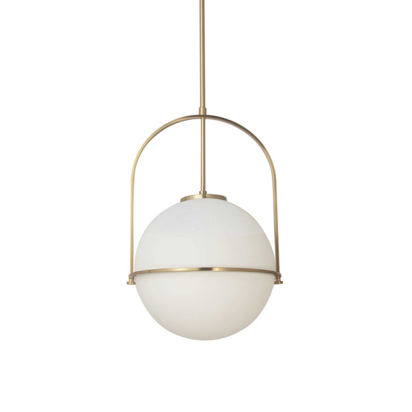 1 Light Incandescent Pendant, Aged Brass With White Opal Glass PAO-121P-AGB By Dainolite