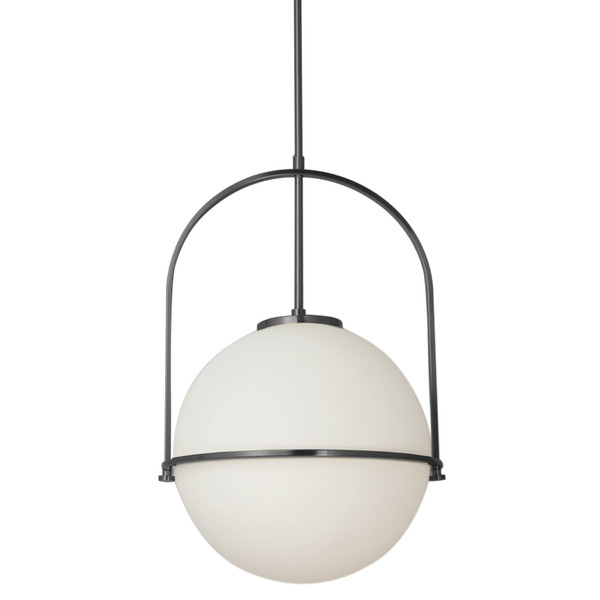 1 Light Incandescent Pendant, Metal Black With White Opal Glass PAO-161P-MB By Dainolite