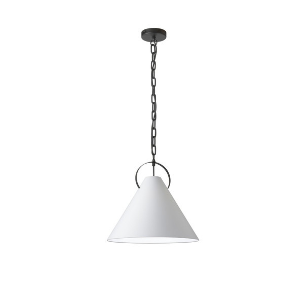 1 Light Incandescent Pendant, Metal Black With White Shade PCN-161P-MB-790 By Dainolite