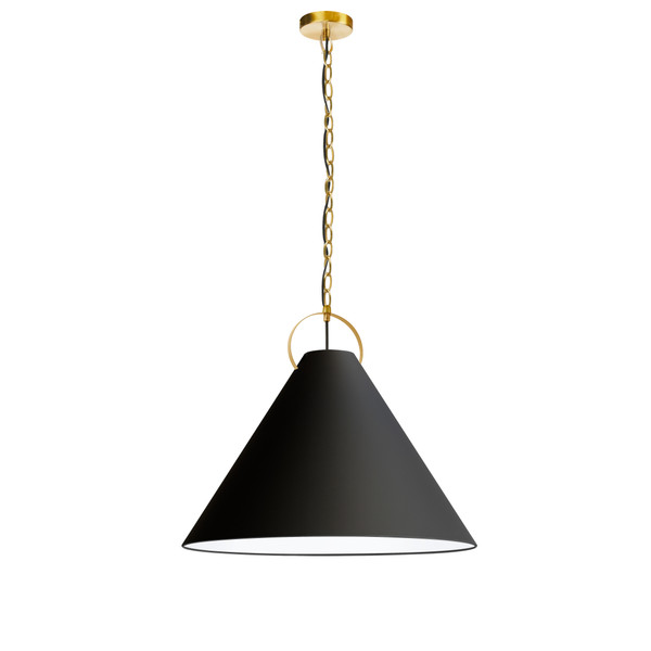 1 Light Incandescent Pendant, Aged Brass With Black Shade PCN-241P-AGB-797 By Dainolite