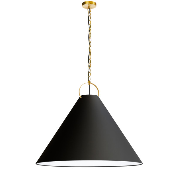 1 Light Incandescent Pendant, Aged Brass With Black Shade PCN-321P-AGB-797 By Dainolite