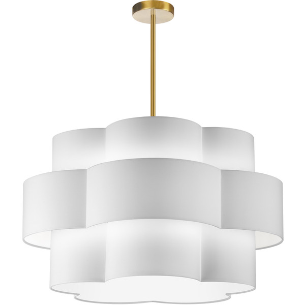 4 Light Incandescent Chandelier, Aged Brass With White Shade PLX-284C-AGB-WH By Dainolite