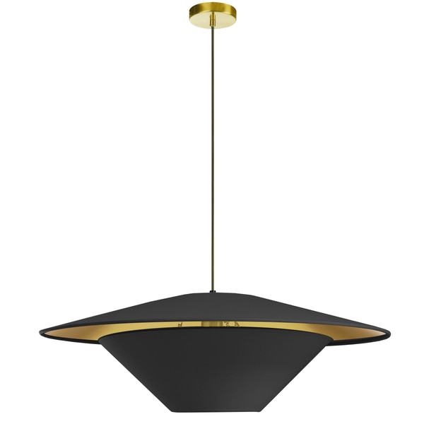 1 Light Incandescent Pendant, Aged Brass With Black/Gold Shade PSO-241P-AGB-698 By Dainolite