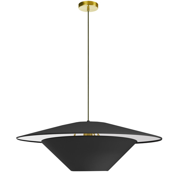 1 Light Incandescent Pendant, Aged Brass With Black Shade PSO-241P-AGB-797 By Dainolite