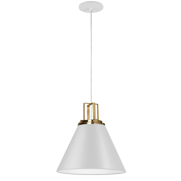 1 Light Incandescent Pendant, Metal White With Aged Brass Accent SNS-141P-MW-AGB By Dainolite