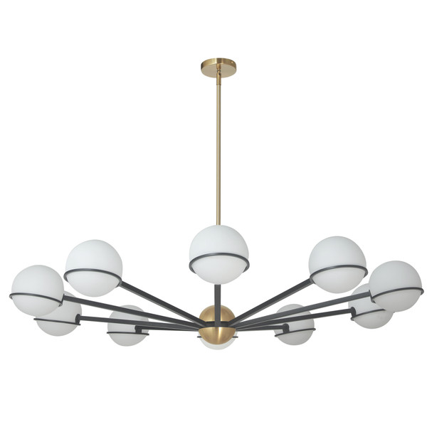 10 Light Halogen Chandelier, Metal Black/Aged Brass With White Opal Glass SOF-5010C-MB-AGB By Dainolite