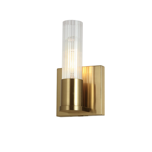 1 Light Incandescent Wall Sconce, Aged Brass With Clear Fluted Glass TBE-41W-AGB By Dainolite
