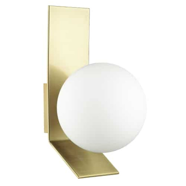 1 Light Halogen Wall Sconce, Aged Brass With Opal White Glass VMT-81W-AGB By Dainolite