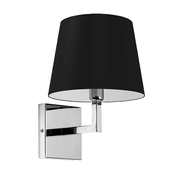 1 Light Incandescent Wall Sconce, Polished Chrome With Black Shade WHN-91W-PC-BK By Dainolite